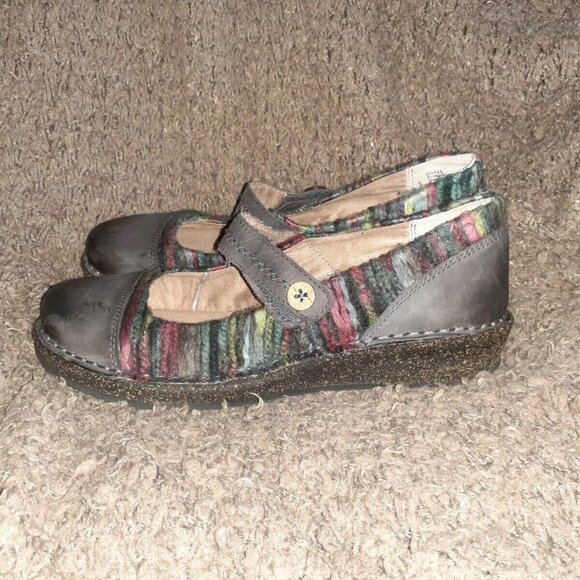 AETREX JANINE-Charcoal Sweater Leather Mary Jane Wedge-Shoes-Sz 8.5-Near Mint - Picture 2 of 7